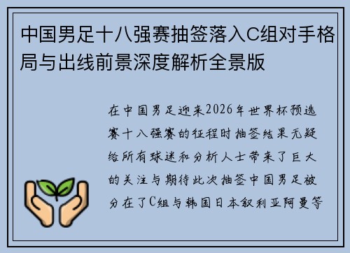 中国男足十八强赛抽签落入C组对手格局与出线前景深度解析全景版 中国男足十八强赛抽签落入C组对手格局与出线前景深度解析全景版